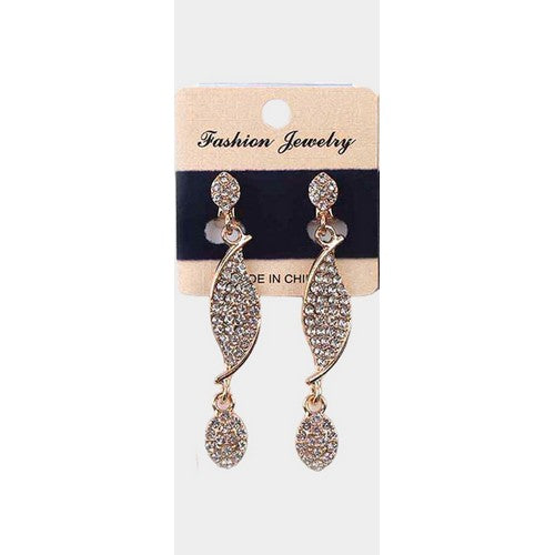 PKE6770 Rhinestone Twist Dangle Clip-On Earrings in Gold