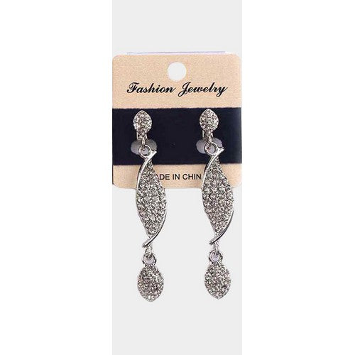 PKE6770 Rhinestone Twist Dangle Clip-On Earrings in Silver
