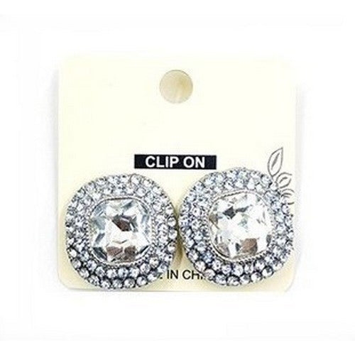 PKE9656 Square Rhinestone Gem Clip-On in Clear