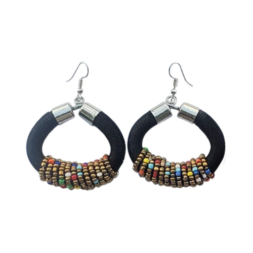African Beaded Drop Earrings in Black