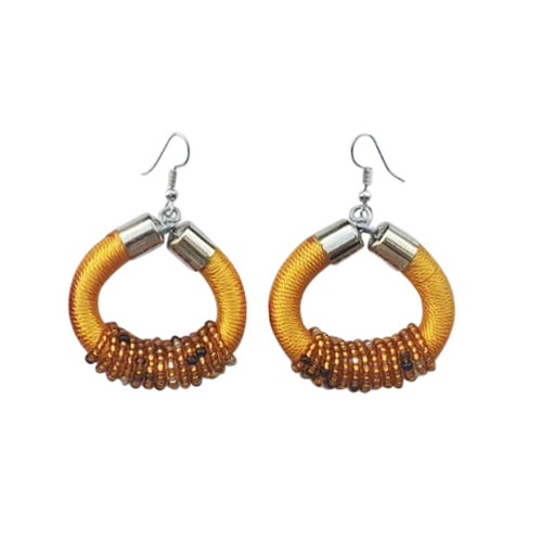 African Beaded Drop Earrings in Gold