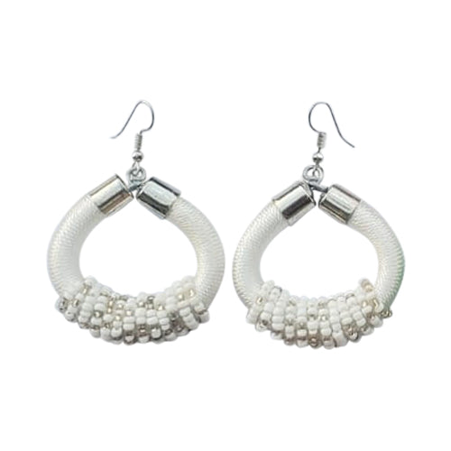 African Beaded Drop Earrings in White