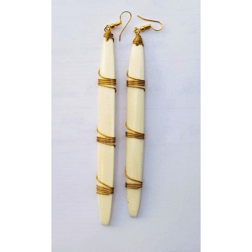 Brass Wire Wrapped Drop Earring in White