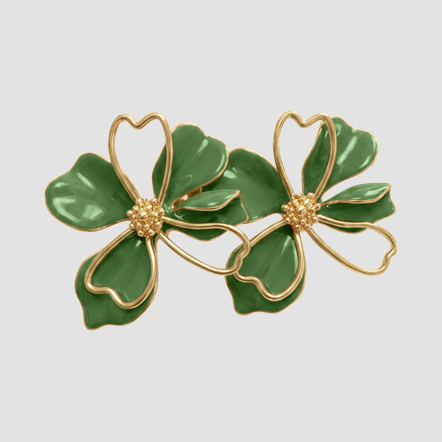 Abstract Double Flower Earrings in Green