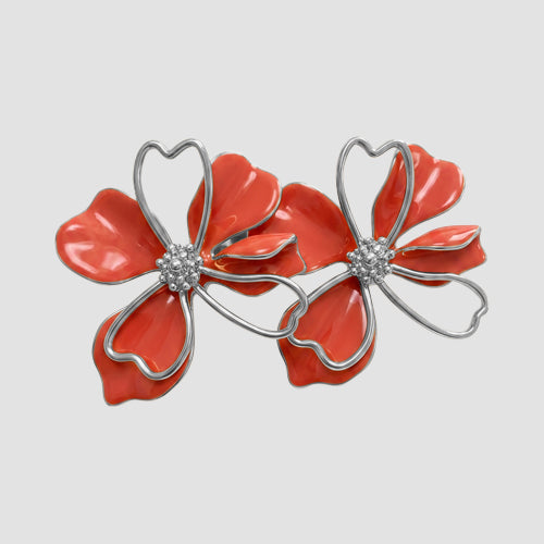Abstract Double Flower Earrings in Orange