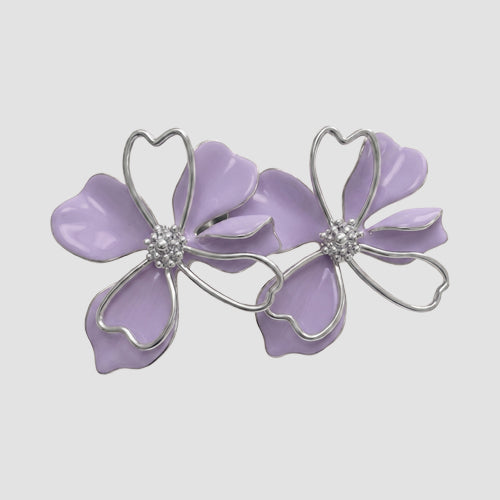Abstract Double Flower Earrings in Purple