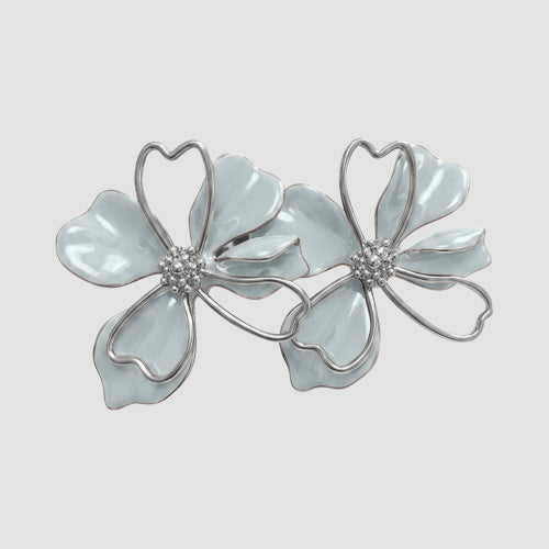 Abstract Double Flower Earrings in White