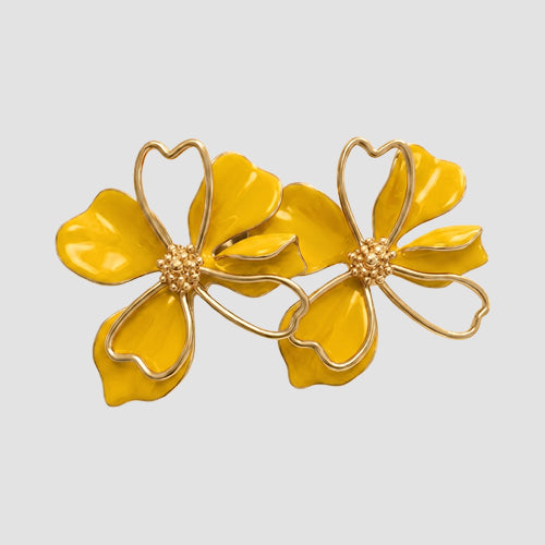 Abstract Double Flower Earrings in Yellow