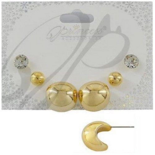ERH-3251GS Bubble Hoop 3-Pair Earrings Set in Gold