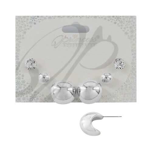 ERH-3251GS Bubble Hoop 3-Pair Earrings Set in Silver