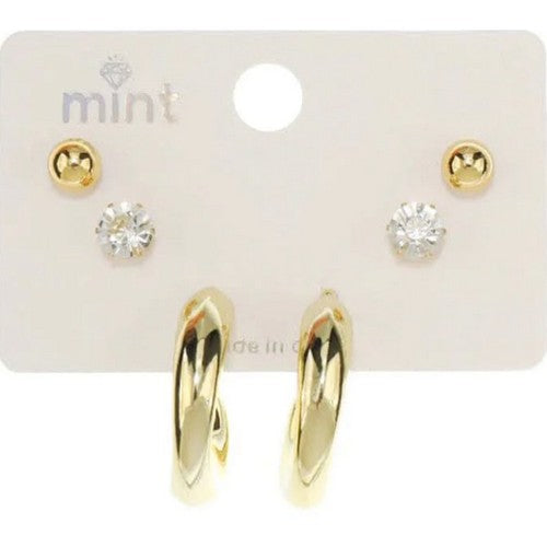 JAE-47061 Banana Hoop Earrings 3-Pair Set in Gold