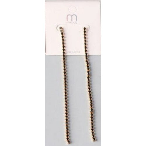 ER 36705 5 1/2'' Long Rhinestone Gold Earrings in Black