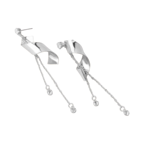 ER 35288 Twist Rhinestone Drop Earrings in Silver