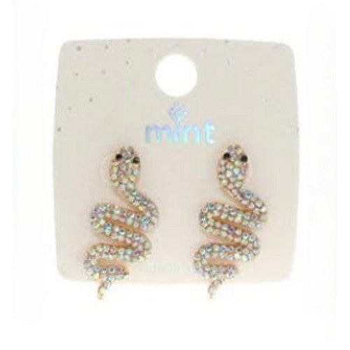 JAE-46680 Snake Rhinestone Earrings in Gold & AB