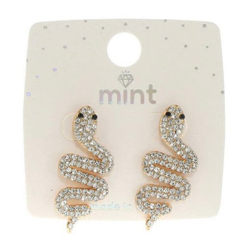 JAE-46680 Snake Rhinestone Earrings in Gold & Clear