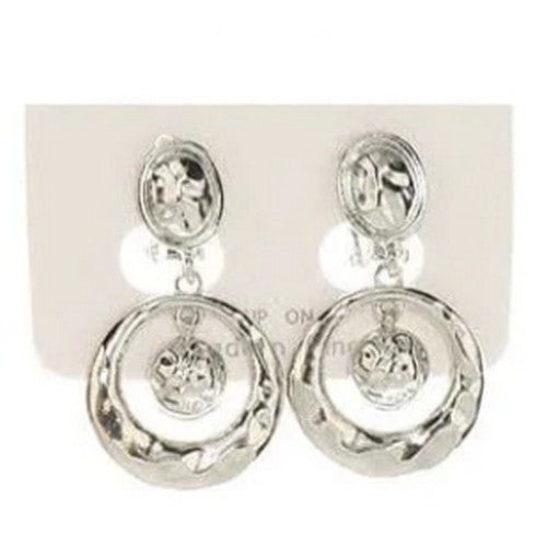 JAE-46756C Antique Pebbled Clip-On Earrings in Silver