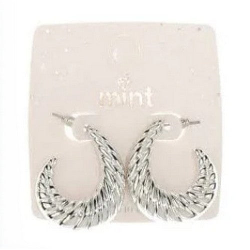 JAE-46876 Ribbed Hoop Earrings in Silver