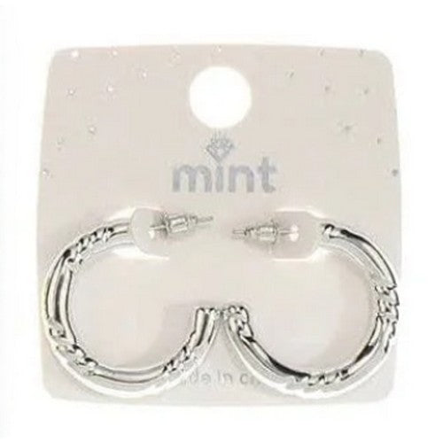 JAE-46959 Etched Hoop Earrings in Silver