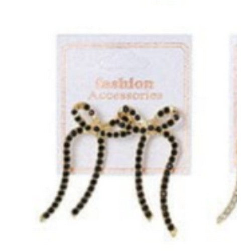 AER 1510 Rhinestone Bow Earrings in Gold & Black
