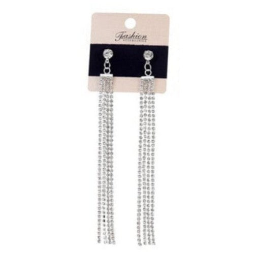 AER 1414 4 Strand Rhinestone Drop Earrings in Silver