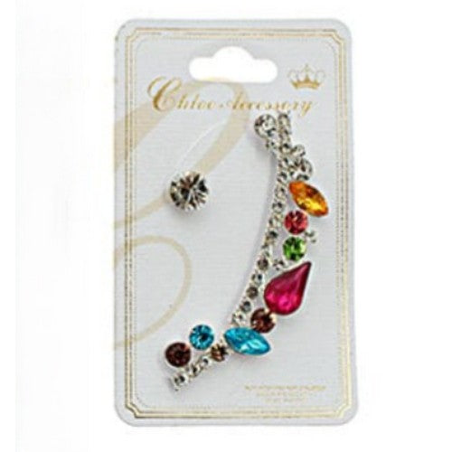 RER-2115GS Multicolour Rhinestone Ear Cuff in Silver