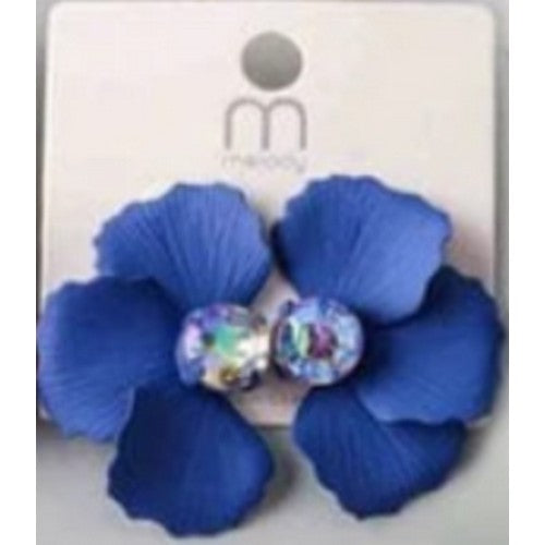 ER 37019R Rhinestone Paint Split Flower Earring in Royal Blue