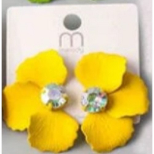 ER 37019R Rhinestone Paint Split Flower Earring in Yellow