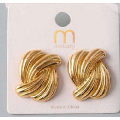 ER 37219GS Ribbed Twisted Button Earrings in Gold