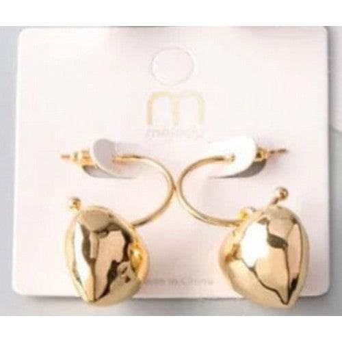 ER 37283GS Heart Pendant Hoop Earrings in Gold