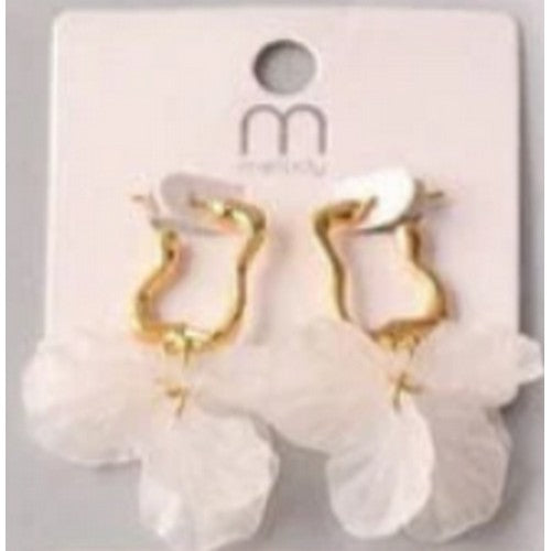 ER 37478 Flower Pendant Haggle Hoop Earring in Iridescent White