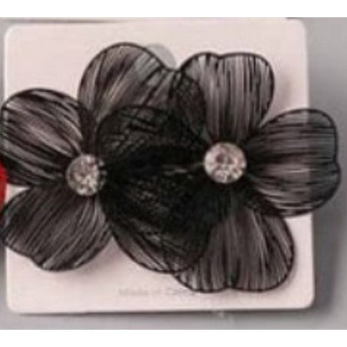 ER 37651 Rhinestone Wire Clover Flower Earring in Black