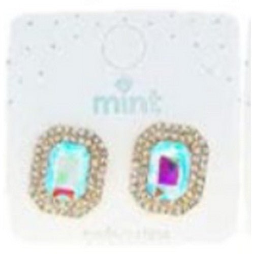 JAE-47287 Cushion Cut Double Halo Rhinestone Gold Earrings in AB