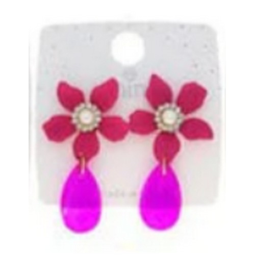 JAE-48319 Rhinestone Flower Drop Earrings in Fuchsia
