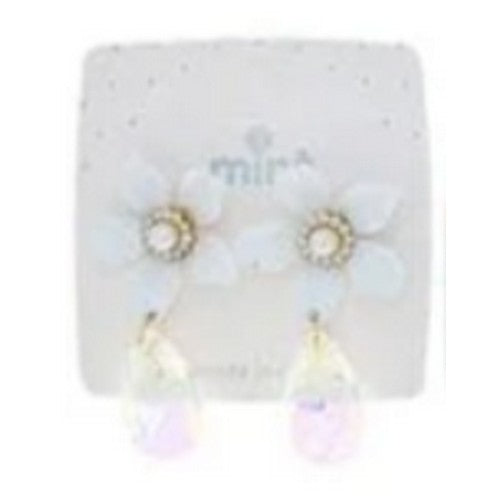 JAE-48319 Rhinestone Flower Drop Earrings in White