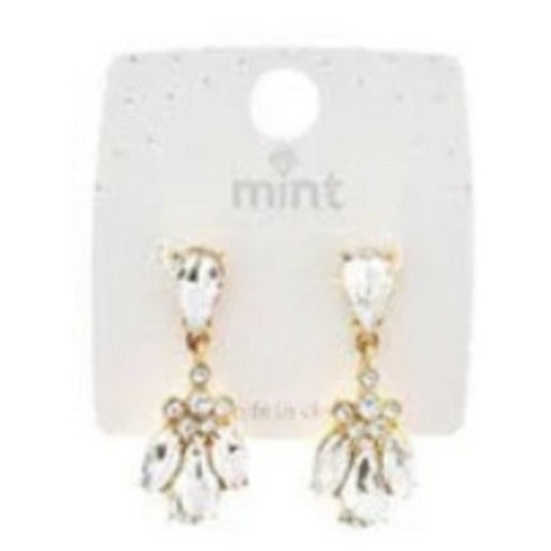 JAE-47200 Rhinestone Gem Cluster Drop Gold Earrings in Clear