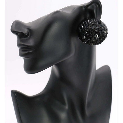 Crystal Bead Oversize Dome Earring in Jet Black