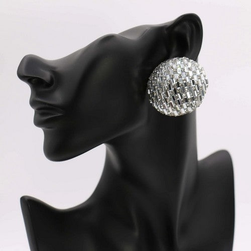 Crystal Bead Oversize Dome Earring in Clear Crystal