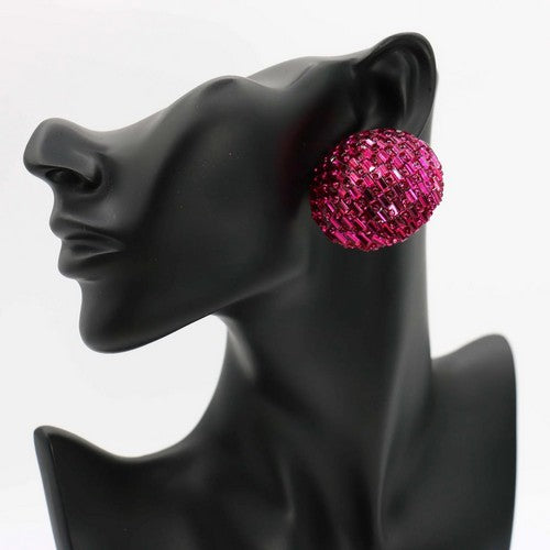 ME14P-24 Crystal Bead Oversize Dome Earring in Pink