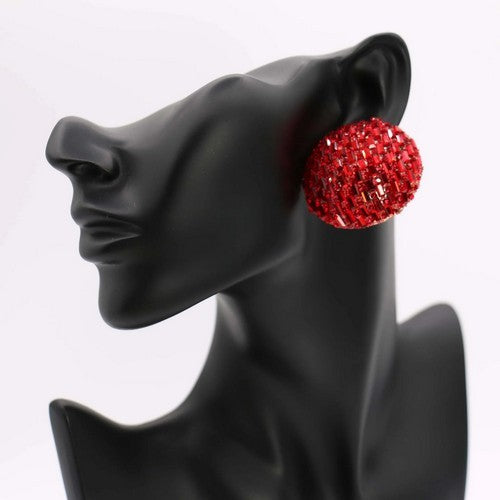 Crystal Bead Oversize Dome Earring in Ruby Red