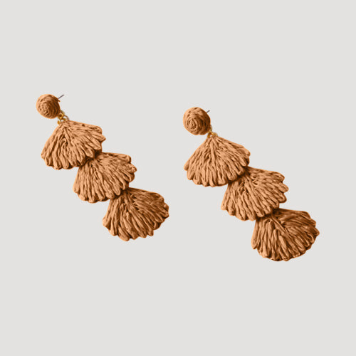 ERE3047 Triple Raffia Fan Drop Earring in Brown