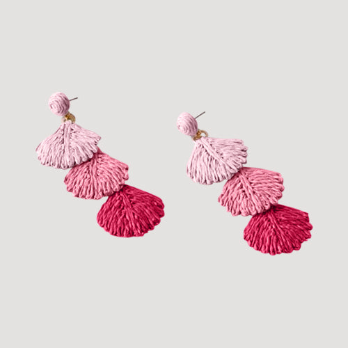 ERE3048 Triple Raffia Fan Drop Earring in Pink