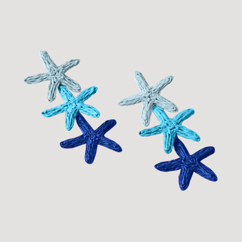 ERE3050 Triple Raffia Star Drop Earring in Blue