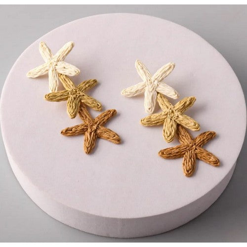 ERE3049 Triple Raffia Star Drop Earring in Brown Multi