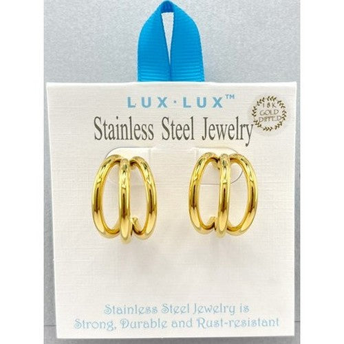 Lux Lux Stainless Steel Triple Hoop Earrings in 18K Gold Dip