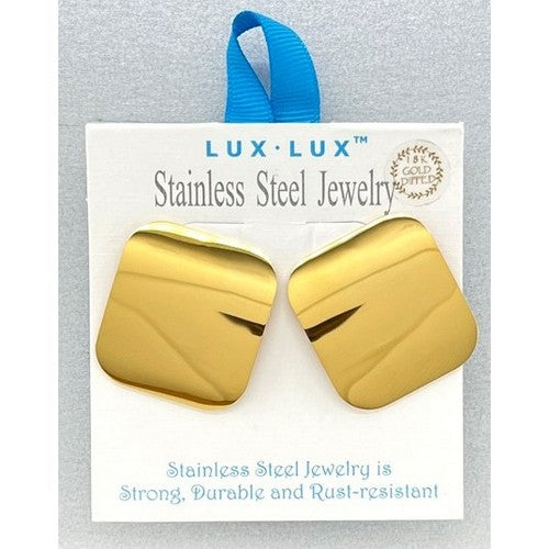Lux Lux Stainless Steel Curved Square Earrings in 18K Gold Dip