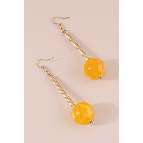Candy Color Resin Long Round Ball Drop Earrings in Mustard