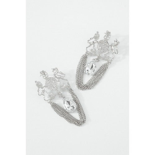 Lion Crest Regal Gem Earring in Silver