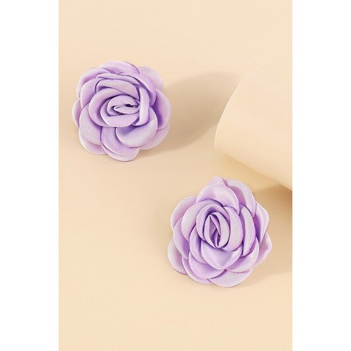 Romantic Satin Flower Stud Earrings in Lavender