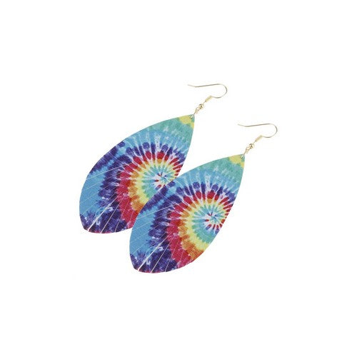 Tie Dye Leather Tear Drop Earrings in Multicolour