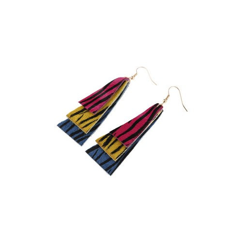 Layered Zebra Hair Dangle Earrings in Multicolour